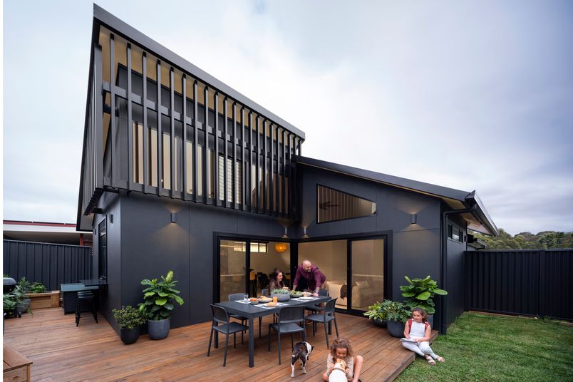 Hardie Fine Texture Cladding fibre cement panels connect to each other with shiplap joints.