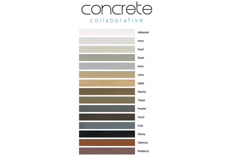 Concrete Collaborative’s concrete colour chart comprises earthy tones ranging from light to dark.