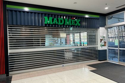 Widespan roller shutters for Mad Mex store front