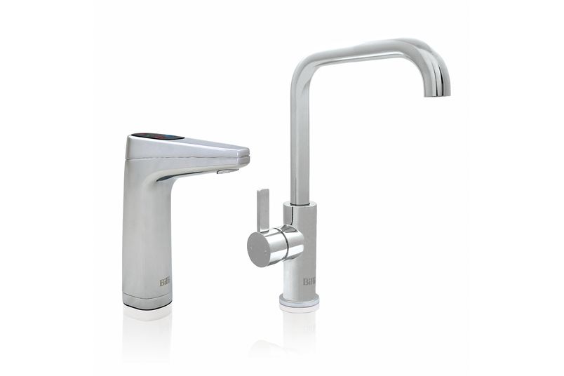 Billi XT touch dispenser and square mixer tap in Chrome.