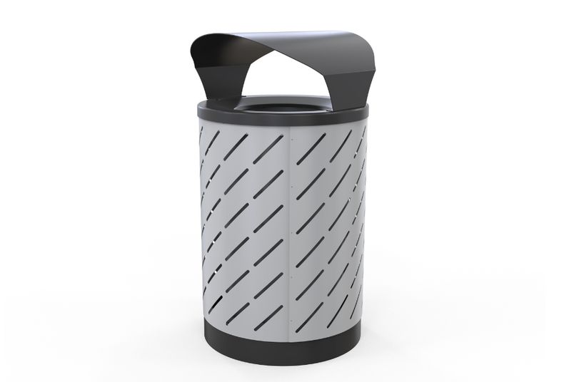 Astra Street Furniture's London bin shown in powder-coated covered top with laser cut sides.